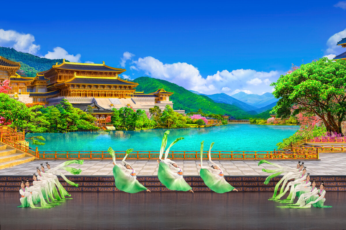Танцоры Shen Yun выступают на сцене во время представления. (Courtesy of Shen Yun)